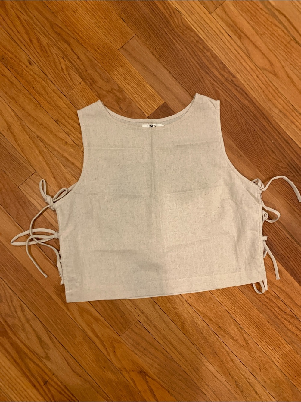 Linen Side Tie Crop Top - Neutral Beige